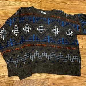 Lavane vintage 1980's men's sweater‎ patterned diamond multicolor huxtable LARGE